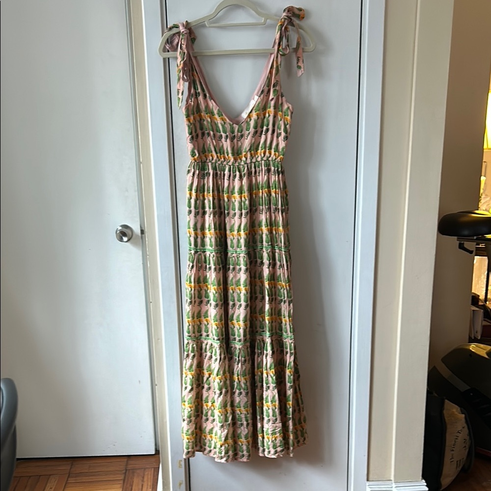 Gorgeous Verandah Green and Pink Summer Dress  Sleeveless Maxi Sundress Resort M
